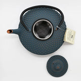 Teal Blue Hobnail Design 42oz Cast Iron Tea Pot