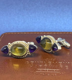 John Blair | Sterling silver Olive quartz and amethyst cufflinks