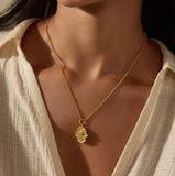 Satya | Gaining Clarity White Topaz and Mother of Pearl Hamsa Reversible Necklace