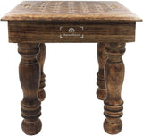 LUNGTA | Solid Mango Wood Hand Carved Puja Shrine Altar Meditation Table Flower of Life