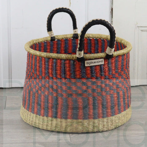 Big Blue Moma | Short Laundry Basket - Red & Blue Checks