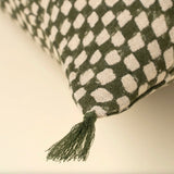 Indaba | 16x24 Block Print Check Linen Pillow, Green