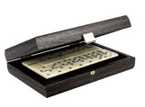Manopoulos | Luxury Dominoes Set in Dark Grey Leatherette with Wooden Case