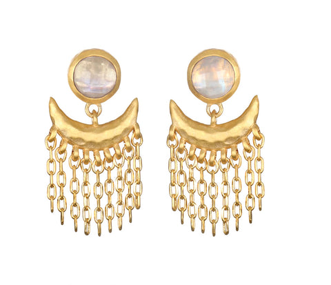 Satya | Scattering Stardust Moonstone Fringe Stud Drop Earrings