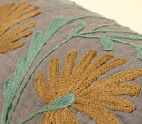 Indaba | Suzani Embroidered Kantha Bolster, Grey