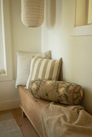 Indaba | Suzani Embroidered Kantha Bolster, Beige