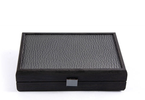 Manopoulos | Luxury Dominoes Set in Dark Grey Leatherette with Wooden Case