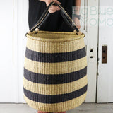 Big Blue Moma | Tall Laundry Basket - Navy & Natural Stripes