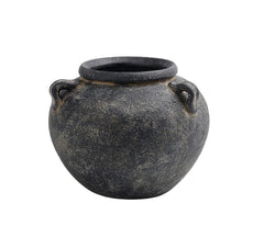 Bacon Baskeware |  Black Terracotta round vase with handles