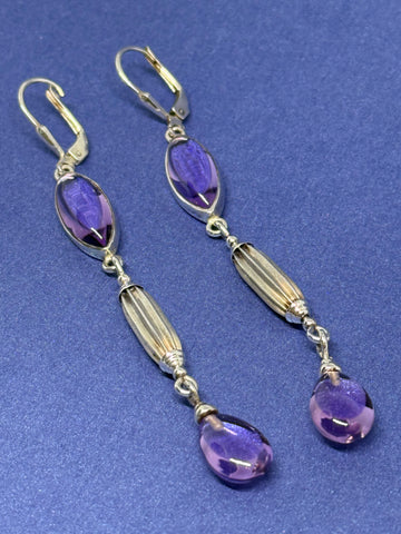 John Blair | Amethyst long silver earrings