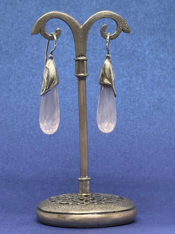 John Blair | Pink Quartz Teardrop silver earrings