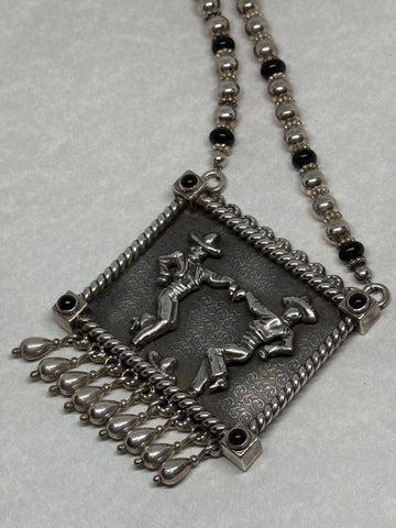 John Blair | "Hat Dance" silver necklace with black onyx