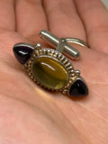 John Blair | Sterling silver Olive quartz and amethyst cufflinks