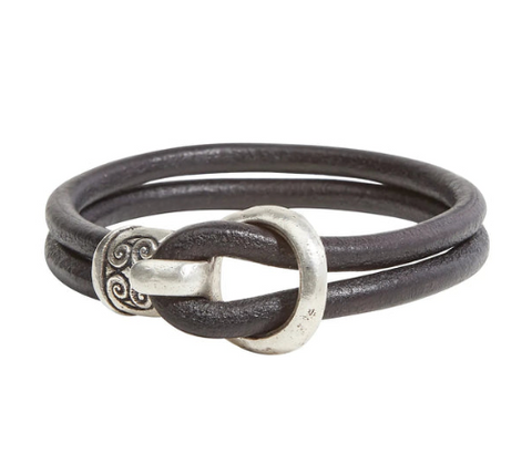 John Varvatos  | Leather and Silver Buckle Bracelet