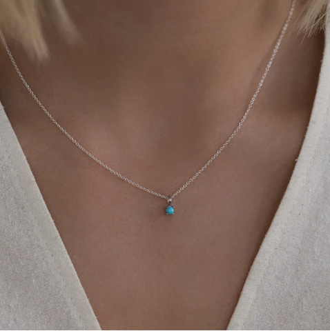 Leah Alexandra | Birthstone Necklace - Silver & Turquoise