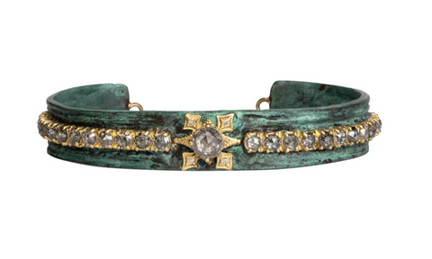 Armenta | Artifact Kick Cuff Bracelet with Teal Patina and Grey Diamonds