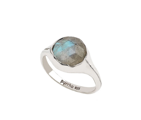 Pyrrha | Labradorite Large Faceted Stone Set Signet Ring