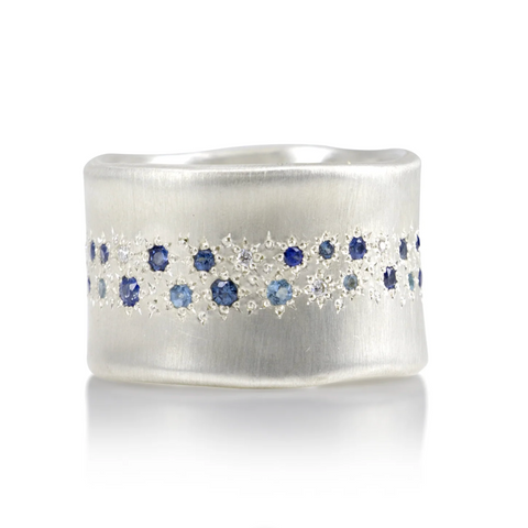 Adel Chefridi | Double Line Organic Blue Sapphire Wide Band