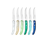 Claude Dozorme | Wood box of 6 Berlingot knives mixed color resin handle