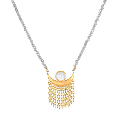 Satya | Scattering Stardust Labradorite Moon Fringe Necklace
