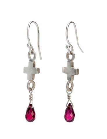 Eles | Small cross with garnet earrings