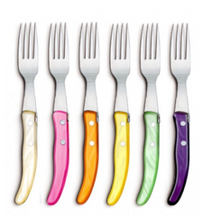 Claude Dozorme | Wood box of 6 Berlingot Forks mixed color resin handle