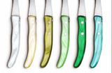 Claude Dozorme | Wood box of 6 Berlingot knives mixed color resin handle
