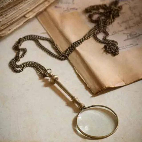 Vagabond Vintage | Antiqued Brass Small Magnifying Lens with Long Chain