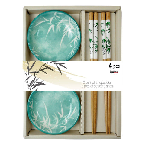 Bamboo 2 Pair Wooden Chopsticks and Sauce Dish Gift Set