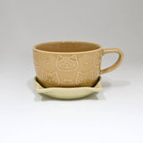 Cat Design 7oz Coffee Mug With Saucer Lid 3"H