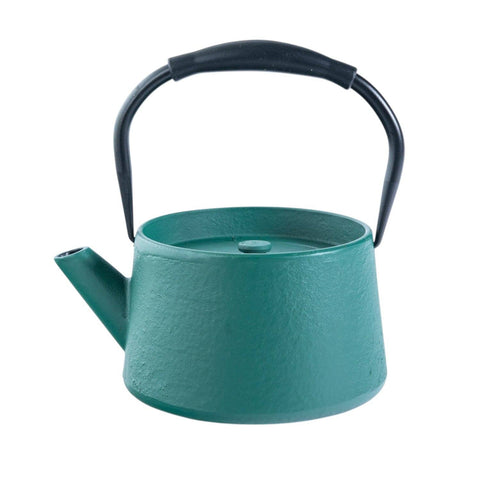 Modern Straight Edge Design Green 33oz Cast Iron Tea Pot