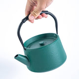 Modern Straight Edge Design Green 33oz Cast Iron Tea Pot