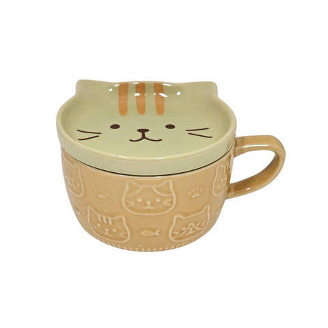 Cat Design 7oz Coffee Mug With Saucer Lid 3"H