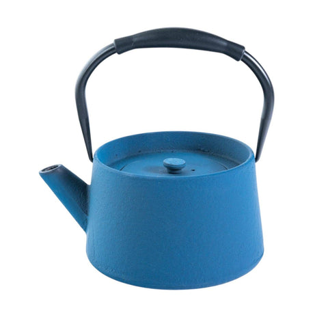 Modern Straight Edge Design Blue 33oz Cast Iron Tea Pot