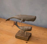 Aviologie | Hand Carved Wooden Sperm Whale Set — Adult & Baby on Stand
