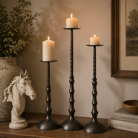Vagabond Vintage | Hammered Metal Pillar Candle Holder