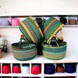 The African Home Goods | Medium Bolga Market Basket w/ Leather Wrapped Handle