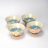 4 Piece Rice Bowl Set Japanese Bird Design Assorted Color