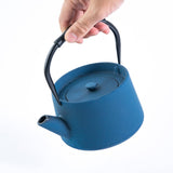 Modern Straight Edge Design Blue 33oz Cast Iron Tea Pot