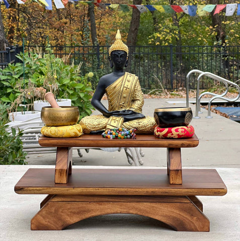 LUNGTA | Premium Solid Wood Hand Carved Personal Shrine Altar Meditation Table