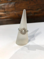 14K White Gold Rose Cut Pear Diamond Ring