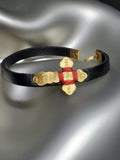 22K Gold Hand Carved Georgian Cross With Red String On Leather Bracelet