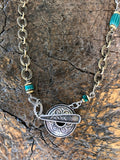 Sterling Silver & Bronze, Malachite & African Trading Bead Necklace