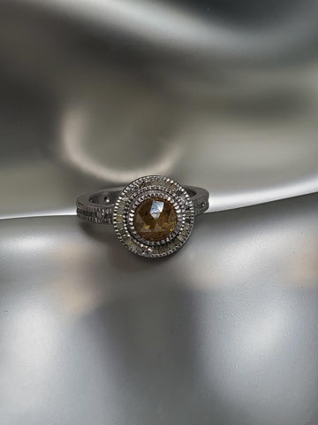 Palladium, Fancy Colored Diamond With Pave White Brilliant Diamonds Ring