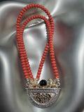 Sterling Silver & 14K Gold, Coral & Onyx "Security" Necklace