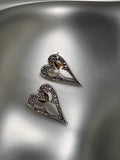 14K Gold & Oxidized Sterling Silver, Diamond Heart Frame Studs