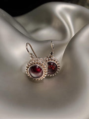 Sterling Silver Garnet Cabochon Earrings