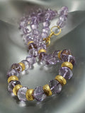 18K Gold 8MM Rondells With Carved Lavender Amethyst Necklace