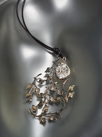 14K Gold Star & Bronze Leaf, Leather Necklace