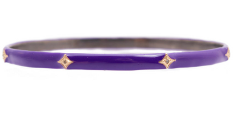14K Gold & Oxidized Sterling Silver, Champagne Diamonds, Purple Enamel With Crivelli Accents Bangle